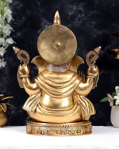 Brass Ganesha Statue — Valampuri (Right-Side Trunk) 14 inch - Budhshiv.com