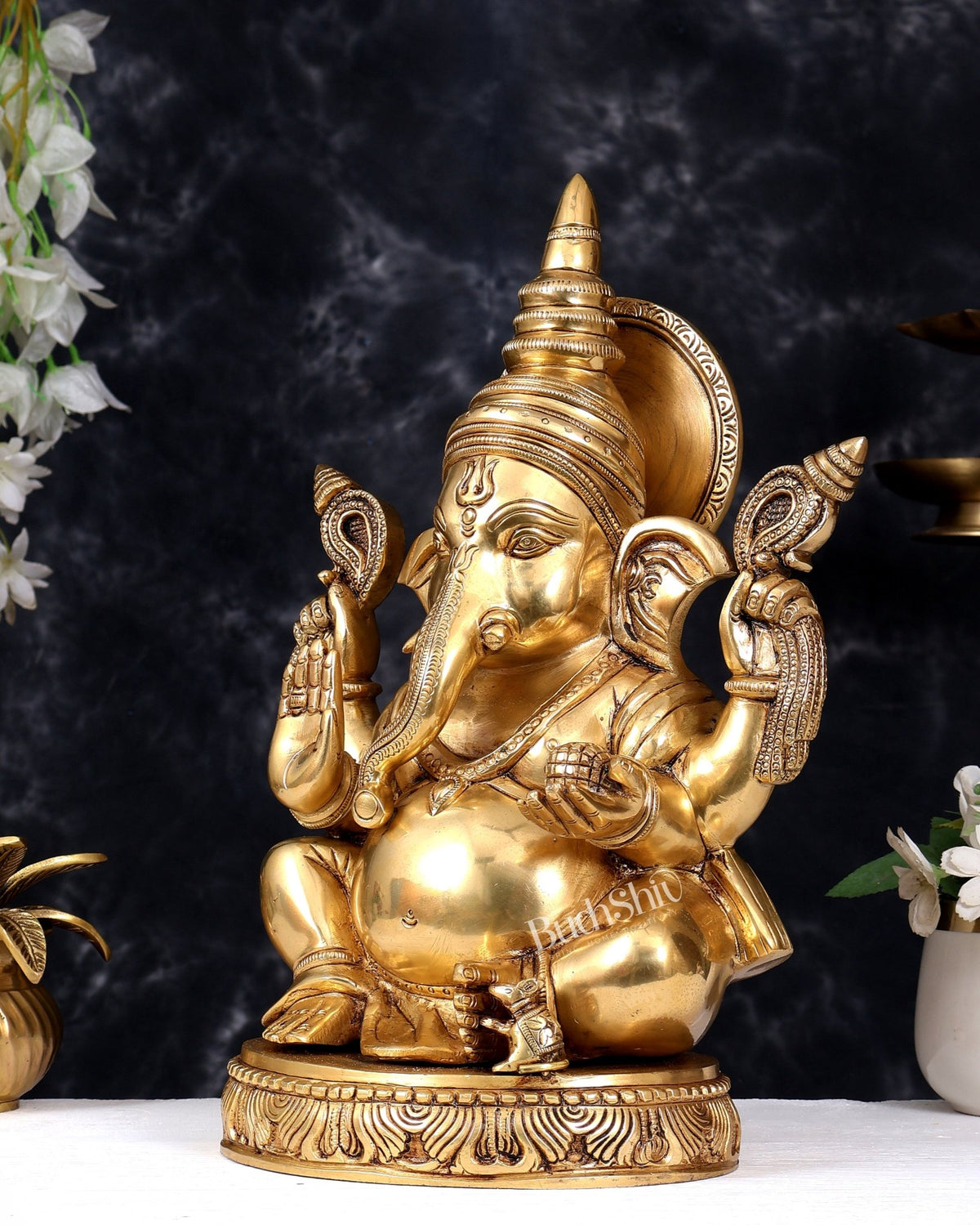 Brass Ganesha Statue — Valampuri (Right-Side Trunk) 14 inch - Budhshiv.com