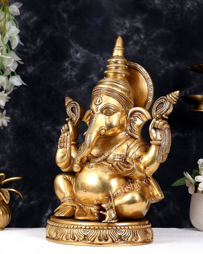 Brass Ganesha Statue — Valampuri (Right-Side Trunk) 14 inch - Budhshiv.com