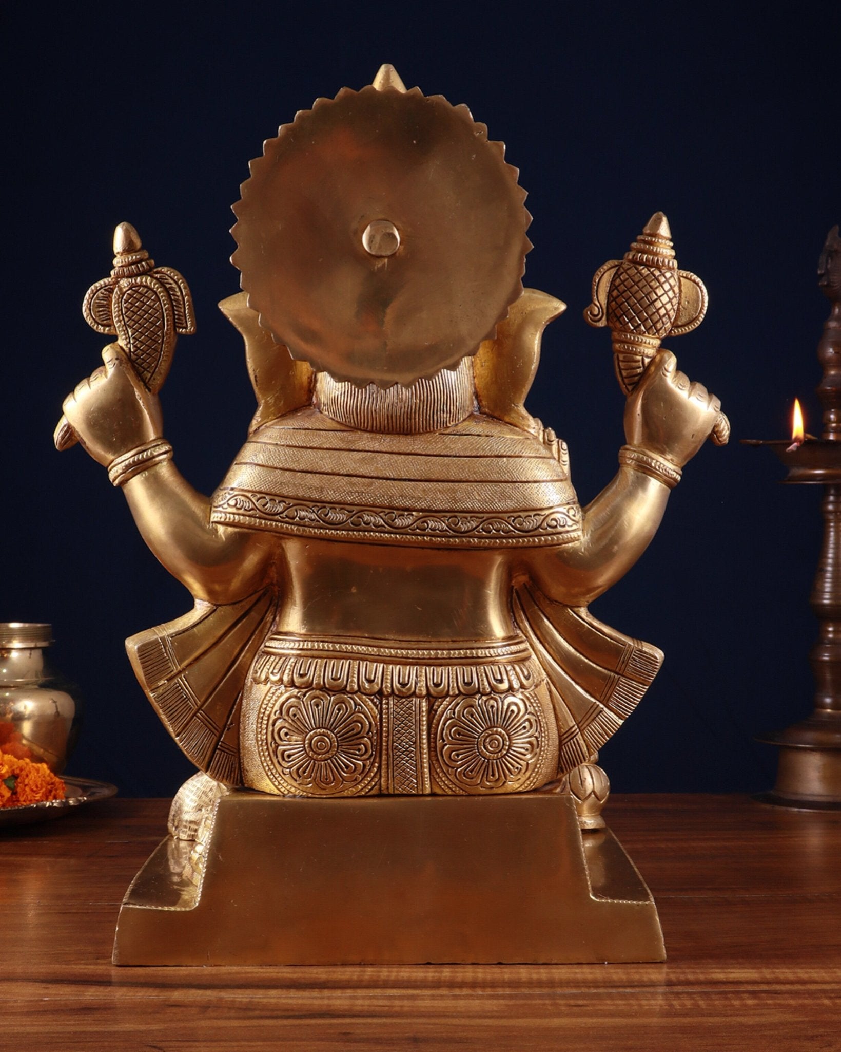 Brass Ganesha Statue with Ashtavinayak Carvings – 15 Inch antique tone - Budhshiv.com