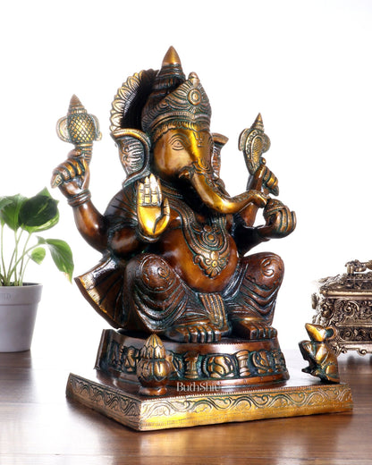 Brass Ganesha Statue with Ashtavinayak Carvings – 15 Inch chola tone - Budhshiv.com