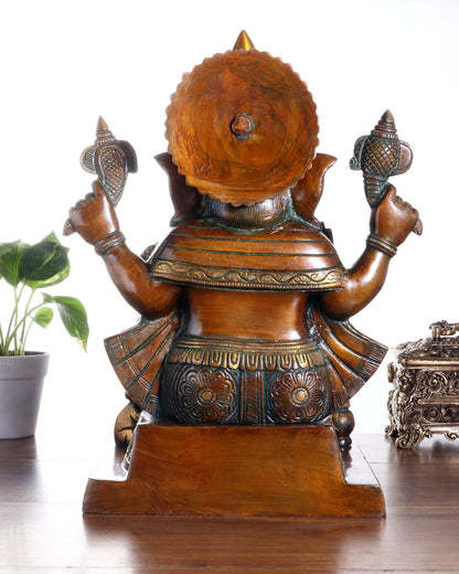 Brass Ganesha Statue with Ashtavinayak Carvings – 15 Inch chola tone - Budhshiv.com
