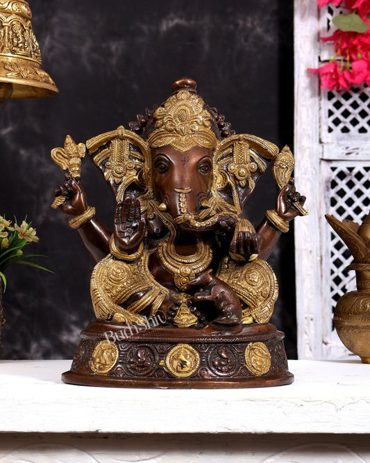 Brass Ganesha Statue with Ashtavinayaka - 11 inch - Budhshiv.com