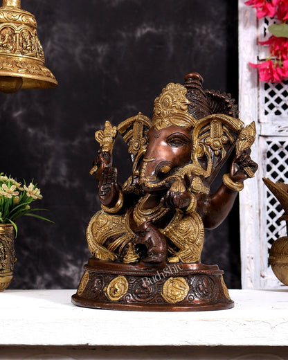 Brass Ganesha Statue with Ashtavinayaka - 11 inch - Budhshiv.com