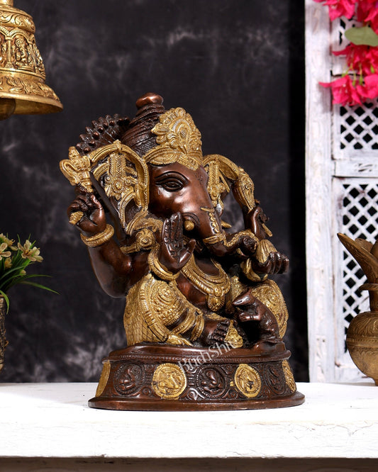Brass Ganesha Statue with Ashtavinayaka - 11 inch - Budhshiv.com