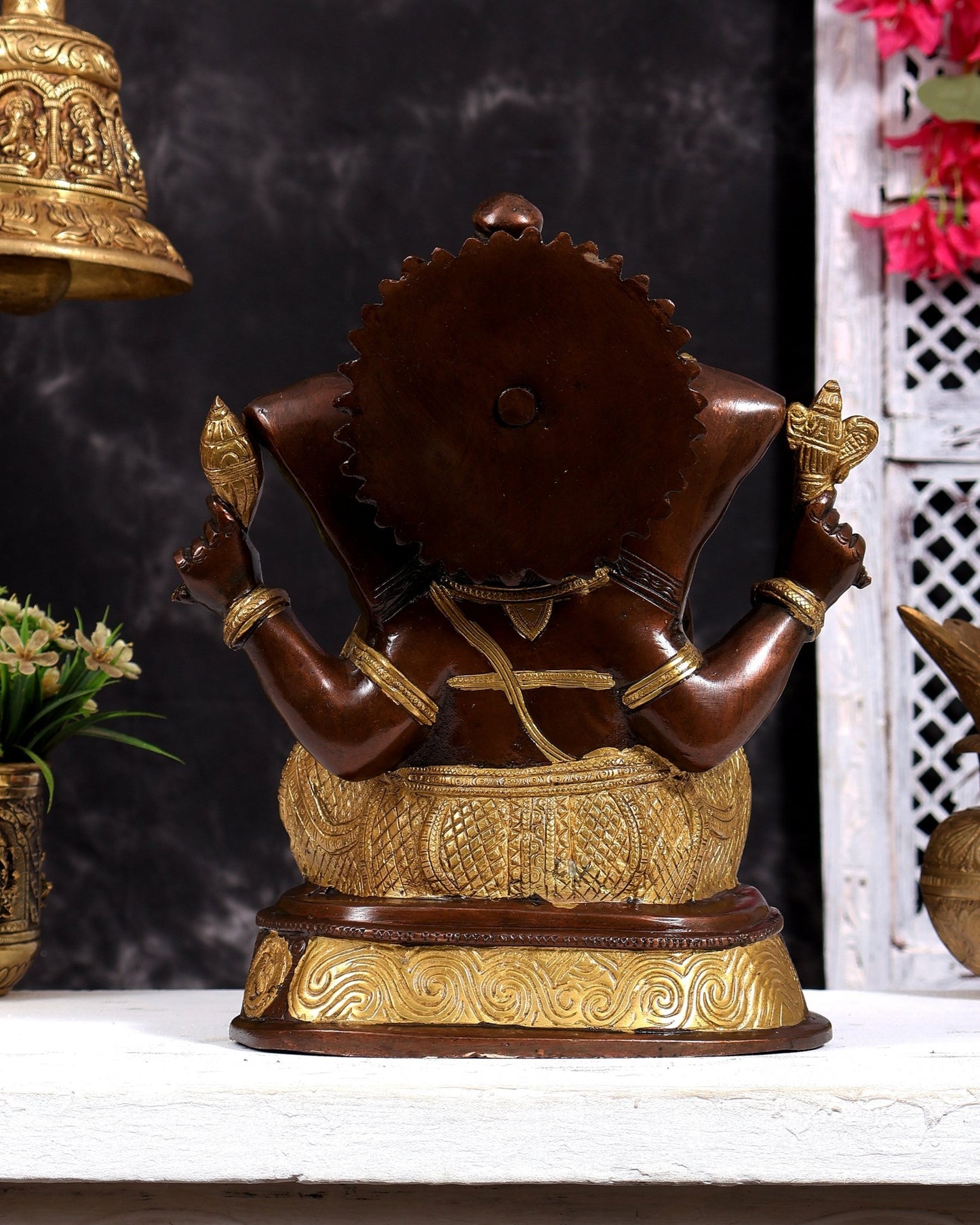 Brass Ganesha Statue with Ashtavinayaka - 11 inch - Budhshiv.com