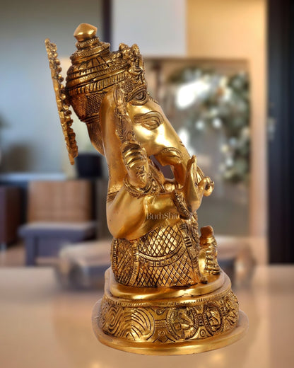 Brass Ganesha Statue with Ashtavinayaka carvings 11 inch - Budhshiv.com