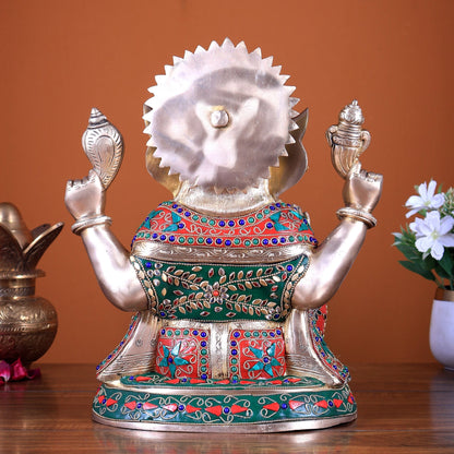 Brass Ganesha Statue with Beautiful Meenakari Work - Budhshiv.com