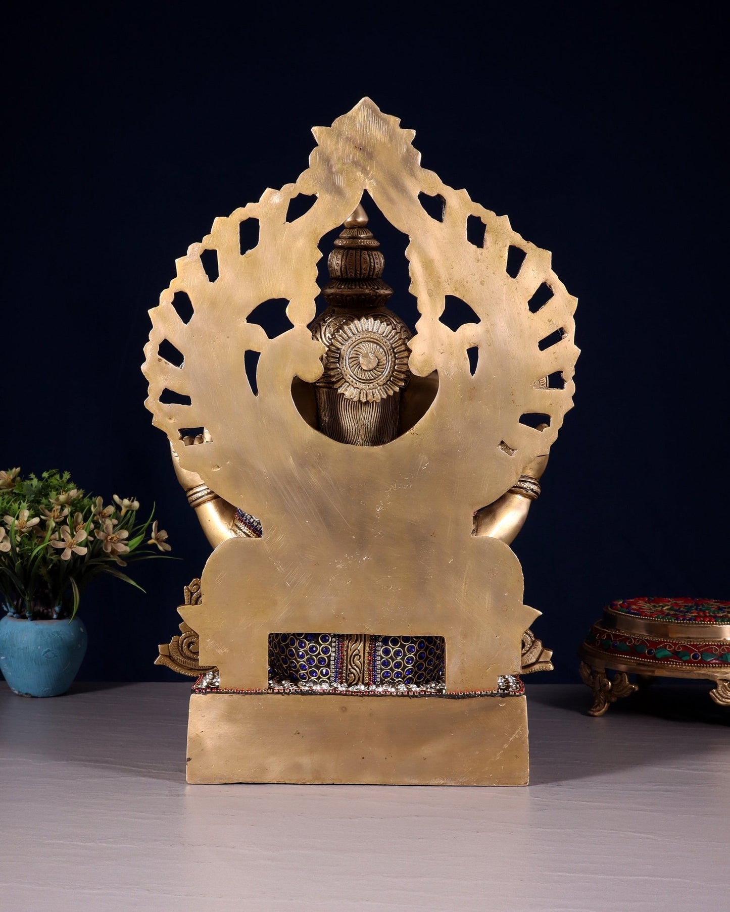 Brass Ganesha Statue with jewellers meenakari and Prabhavali 14" - Budhshiv.com