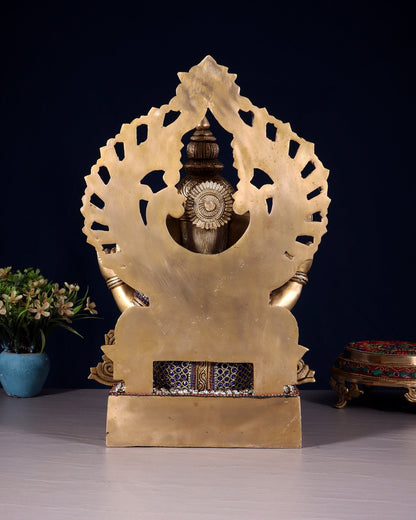 Brass Ganesha Statue with jewellers meenakari and Prabhavali 14" - Budhshiv.com