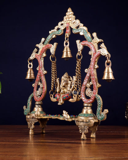 Brass Ganesha Swing statue - 13.5" Tall - Budhshiv.com