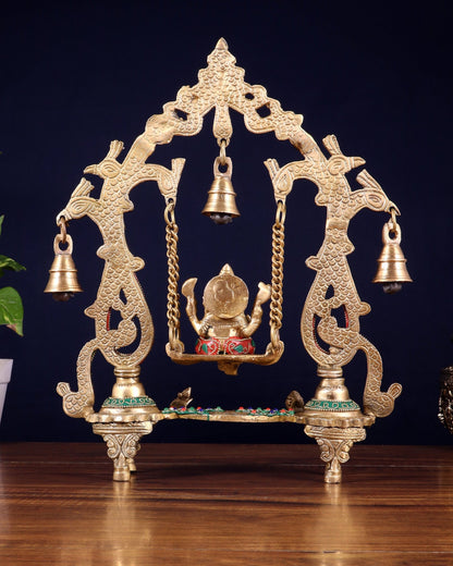Brass Ganesha Swing statue - 13.5" Tall - Budhshiv.com