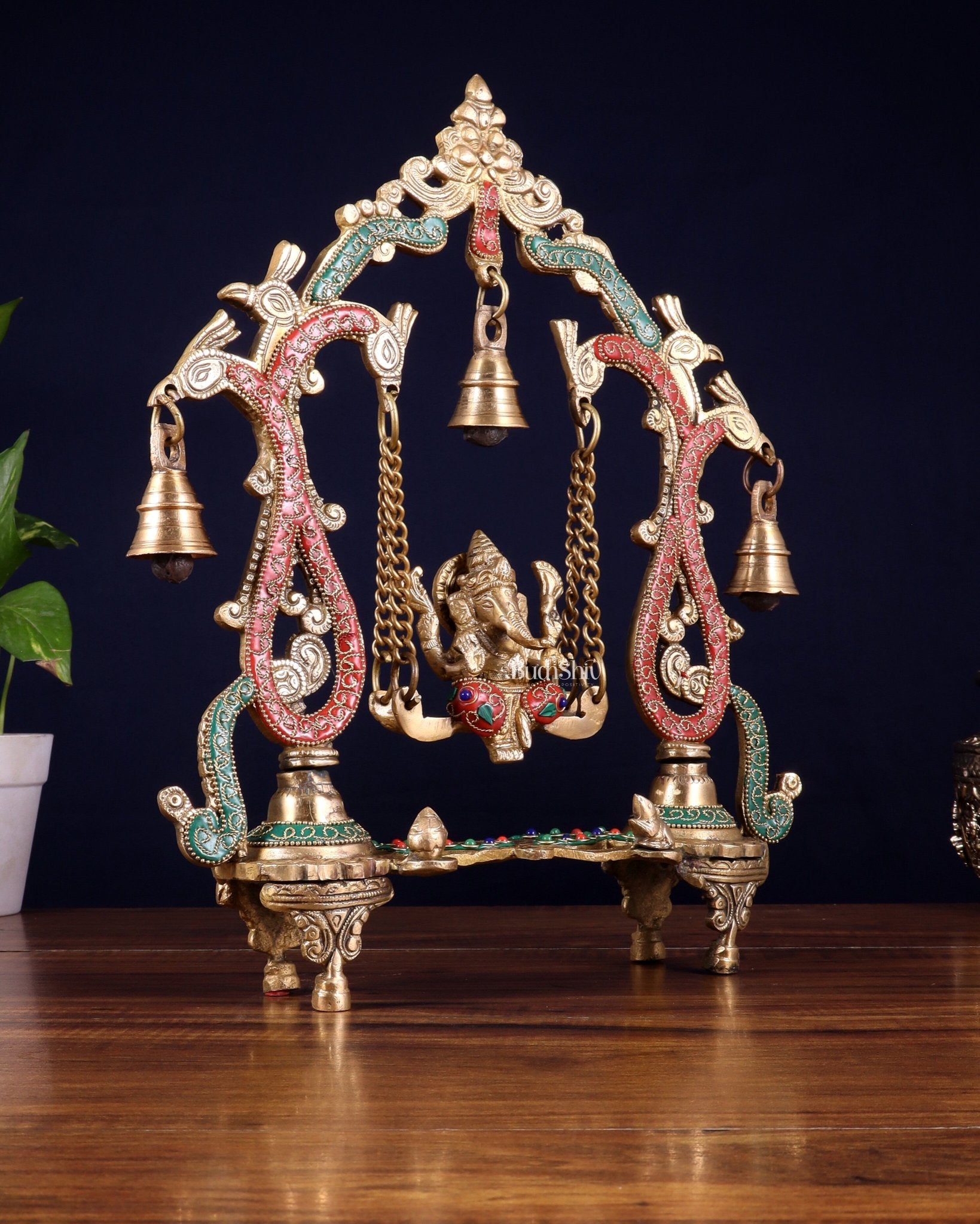 Brass Ganesha Swing statue - 13.5" Tall - Budhshiv.com