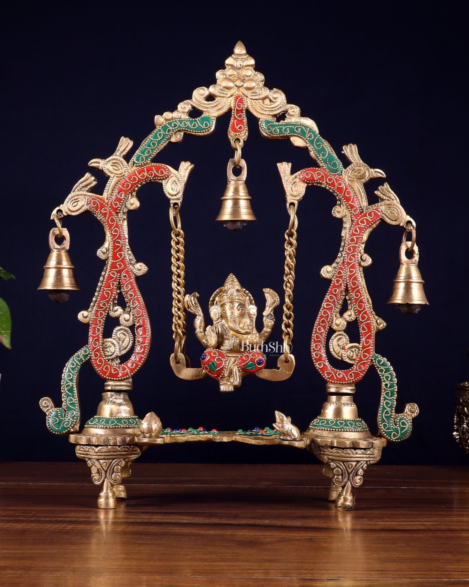 Brass Ganesha Swing statue - 13.5" Tall - Budhshiv.com