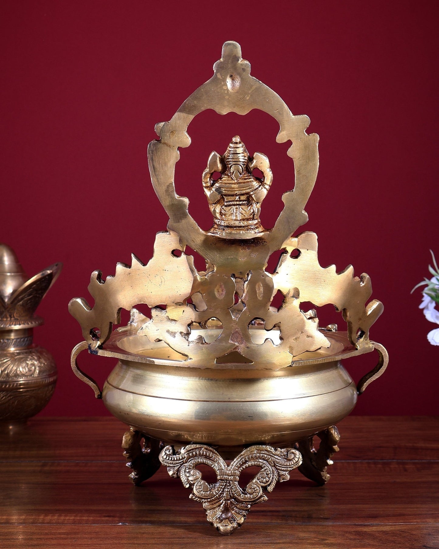Brass Ganesha Urli with Peacocks – Unique Temple Décor Centrepiece - Budhshiv.com