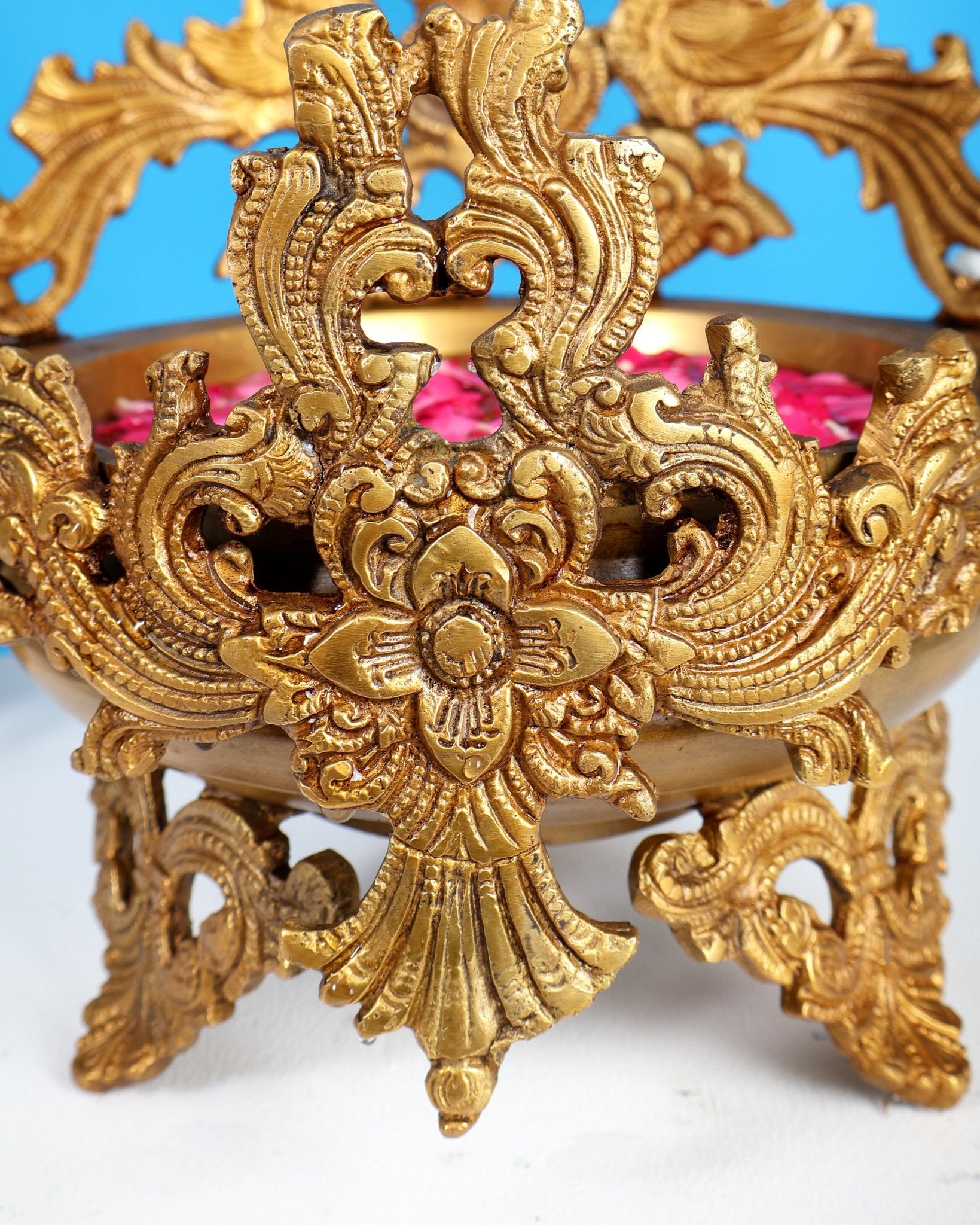 Brass Ganesha Urli with Peacocks – Unique Temple Décor Centrepiece - Budhshiv.com