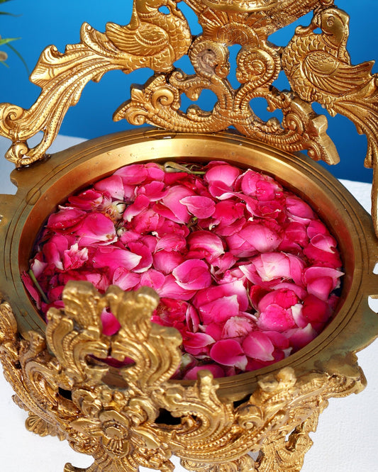 Brass Ganesha Urli with Peacocks – Unique Temple Décor Centrepiece - Budhshiv.com