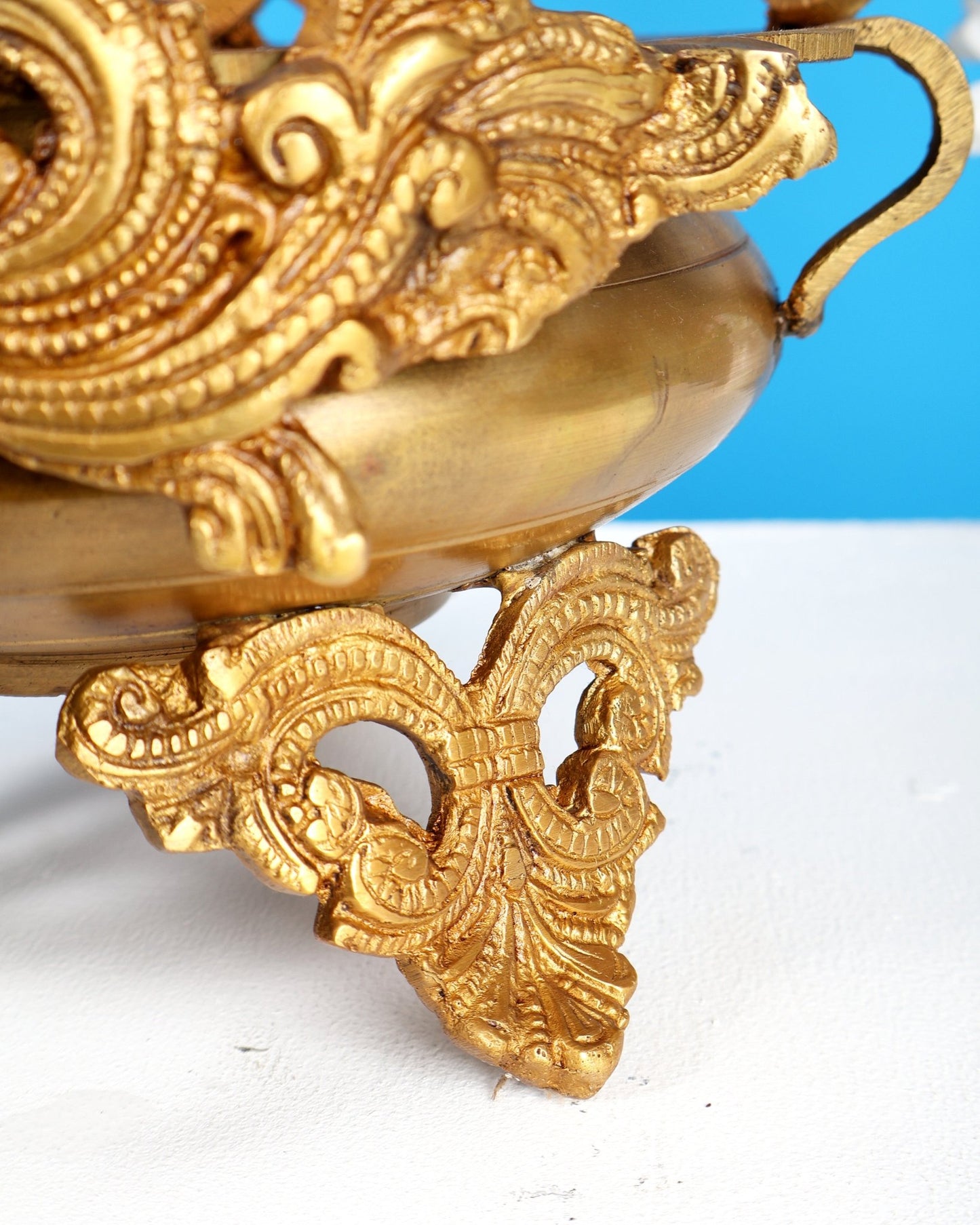 Brass Ganesha Urli with Peacocks – Unique Temple Décor Centrepiece - Budhshiv.com