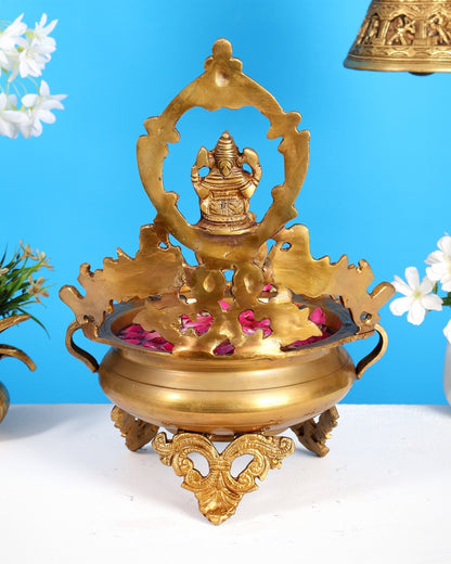 Brass Ganesha Urli with Peacocks – Unique Temple Décor Centrepiece - Budhshiv.com