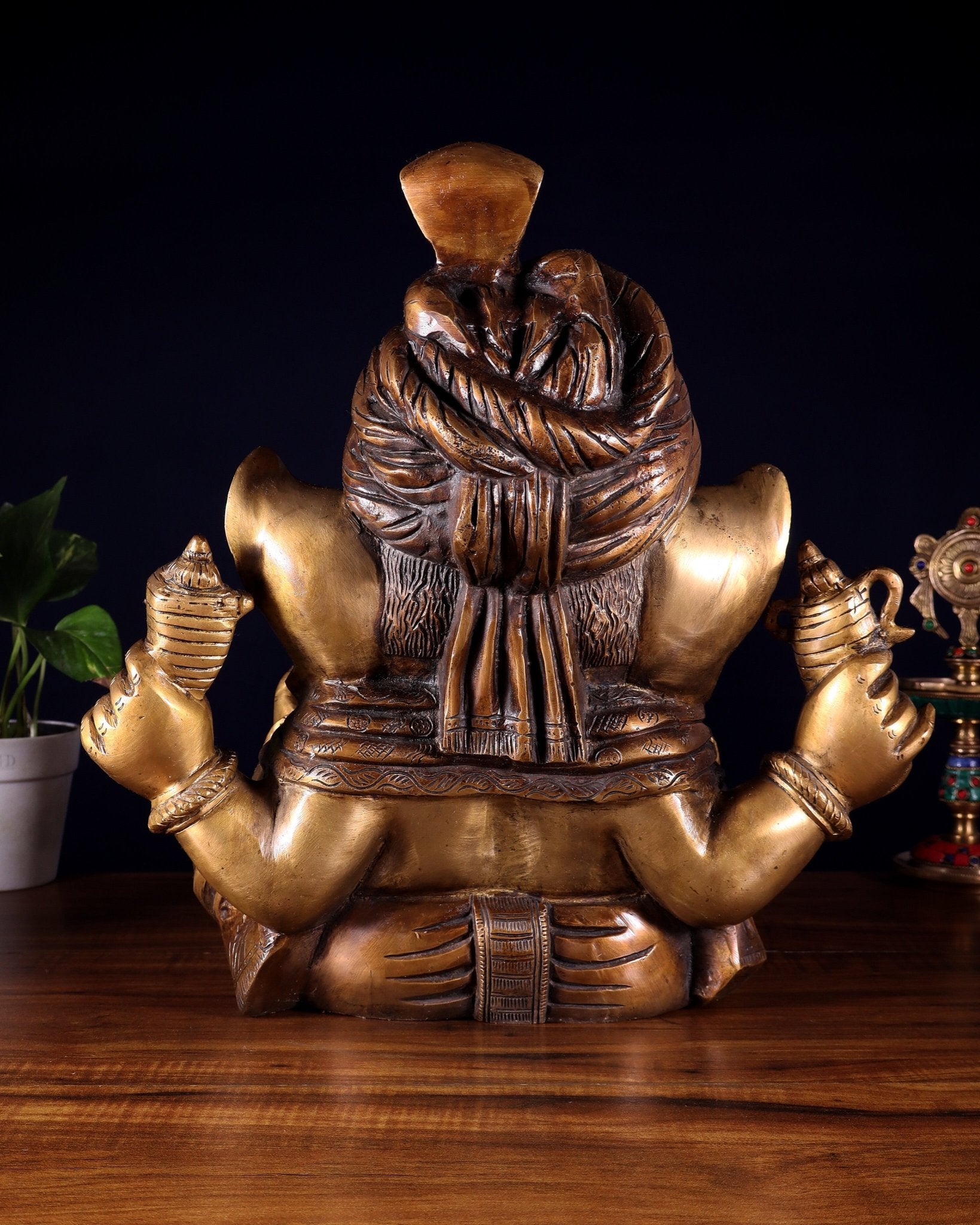 Brass Ganesha vintage statue wearing a turban idol 14" - Budhshiv.com