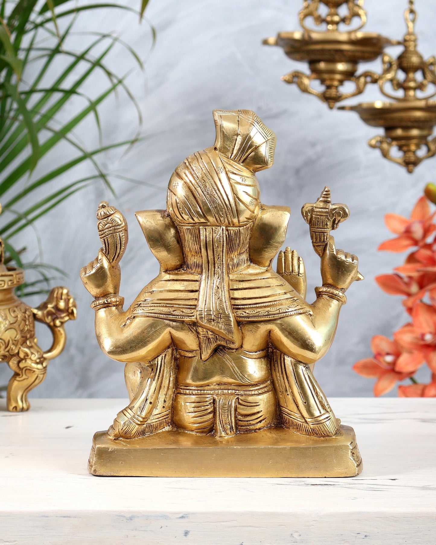 Brass Ganesha Wearing Turban Pagadi Idol - 8.5" - Budhshiv.com