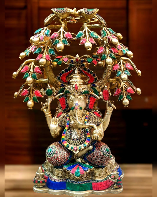 Brass Ganesha with tree idol 24" - Budhshiv.com