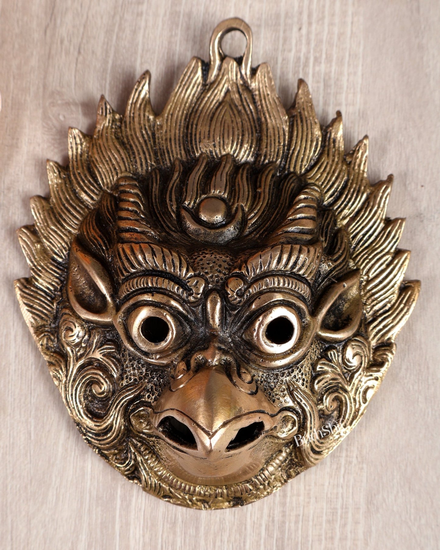 Brass Garuda Face Wall Hanging – Auspicious Protective Decor to Ward Off Evil (6 Inches) - Budhshiv.com