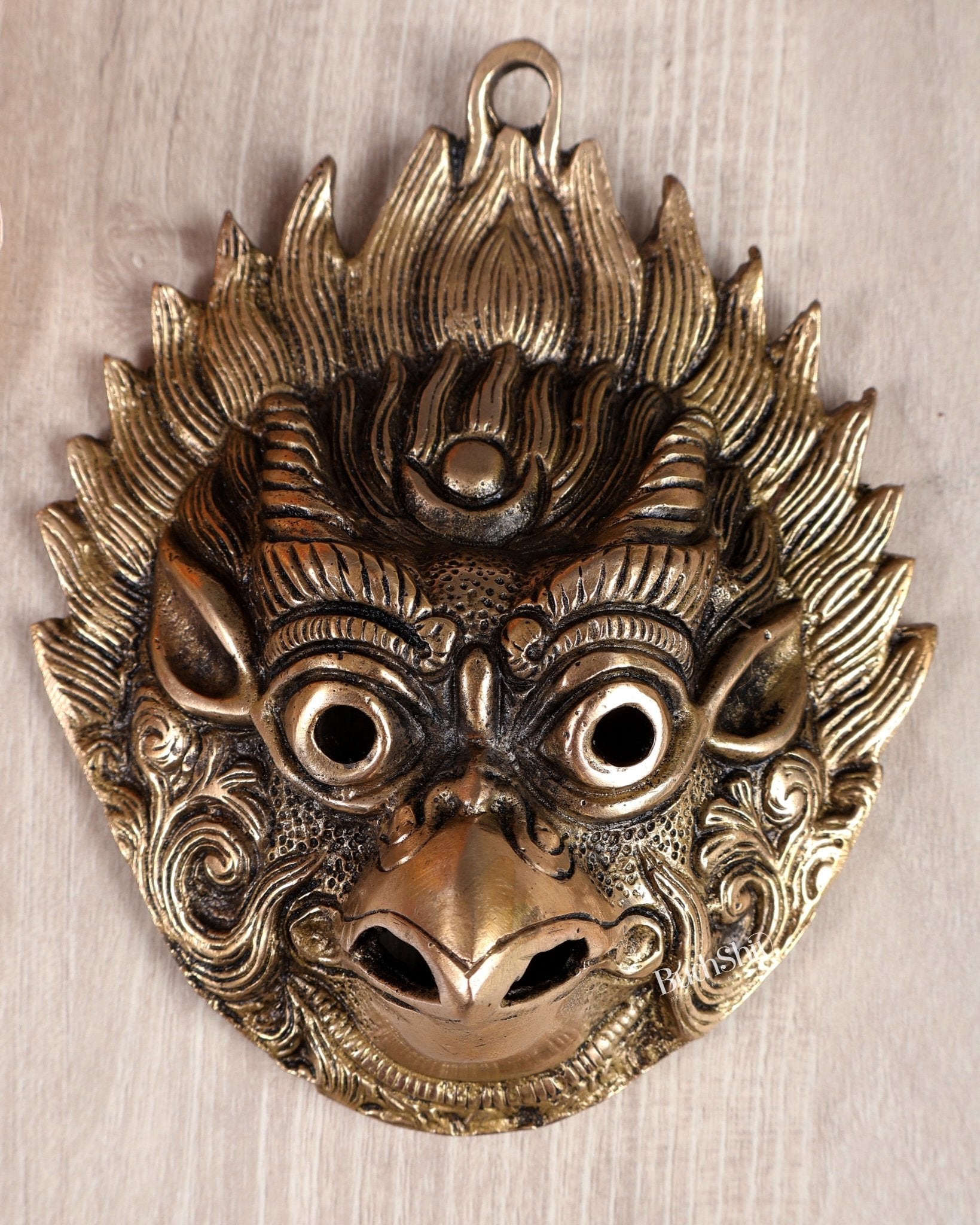 Brass Garuda Face Wall Hanging – Auspicious Protective Decor to Ward Off Evil (6 Inches) - Budhshiv.com