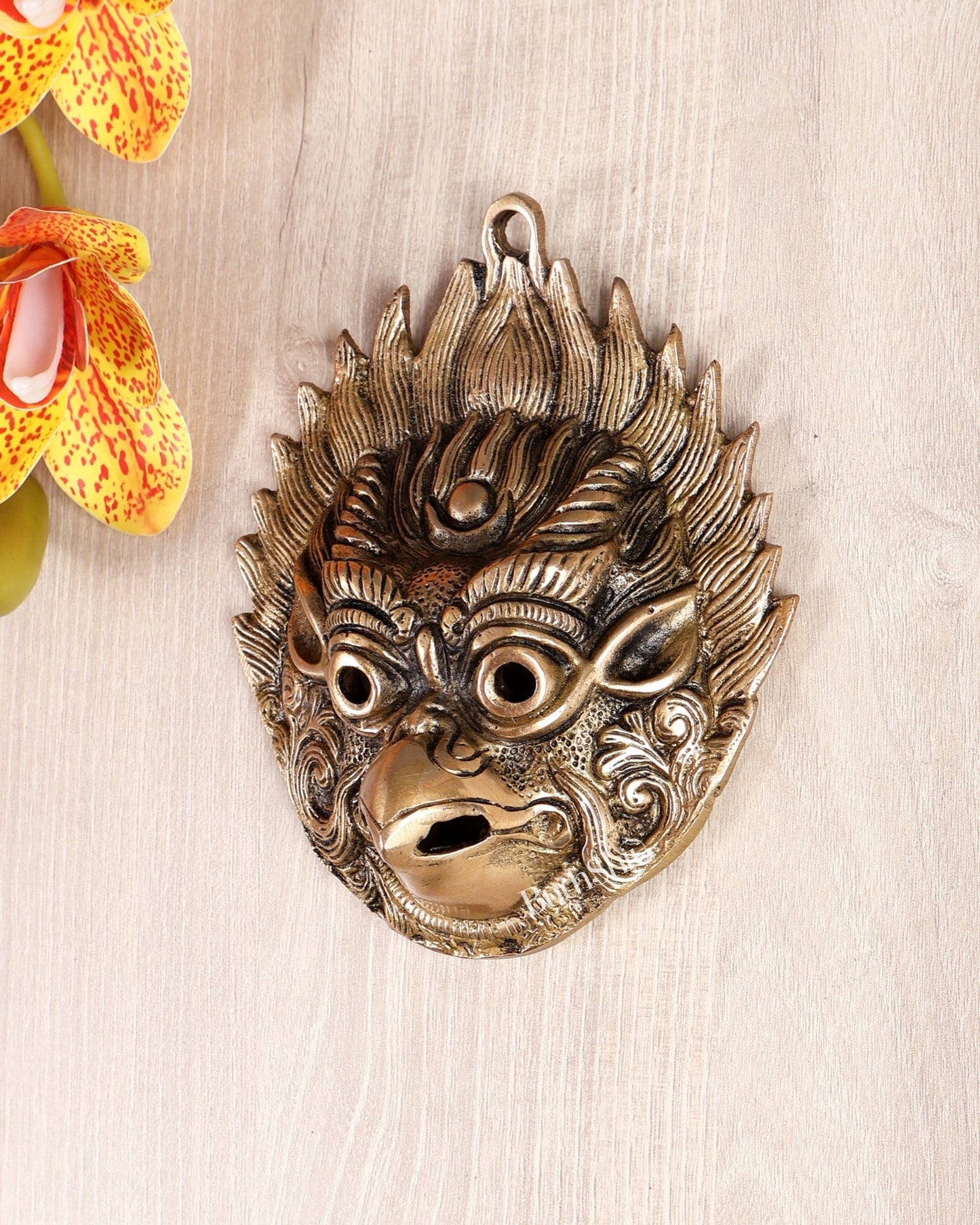 Brass Garuda Face Wall Hanging – Auspicious Protective Decor to Ward Off Evil (6 Inches) - Budhshiv.com