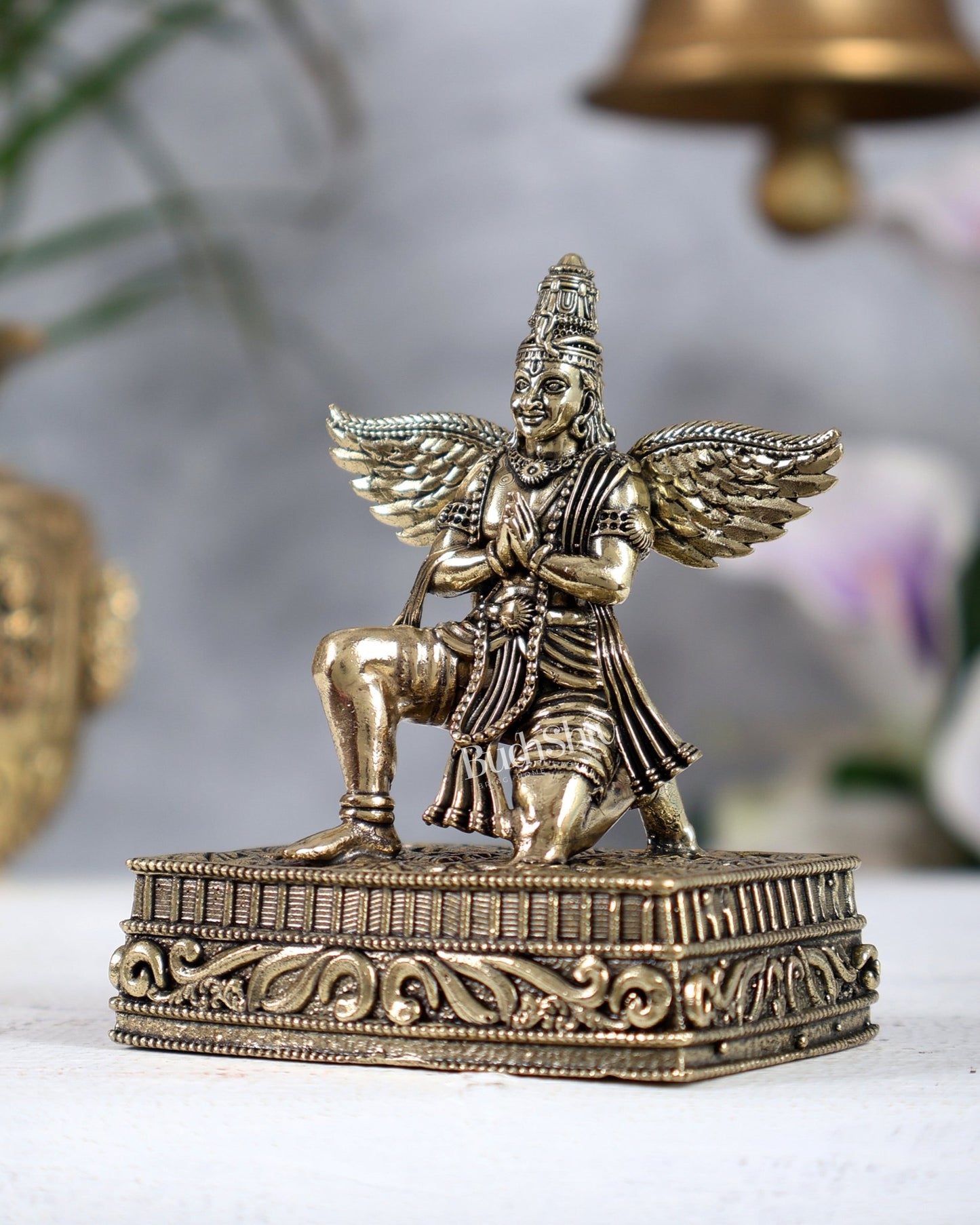 Brass Garuda Idol Anjali Mudra Murti 3.2" - Budhshiv.com