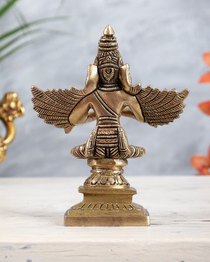 Brass Garuda Statue in Anjali Mudra | Sacred Vishnu Vahana Sculpture 5.5" - Budhshiv.com