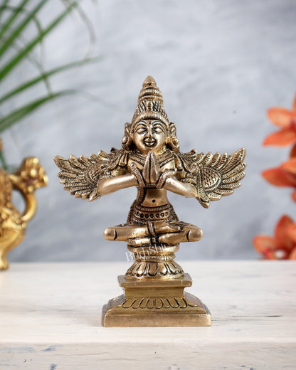Brass Garuda Statue in Anjali Mudra | Sacred Vishnu Vahana Sculpture 5.5" - Budhshiv.com