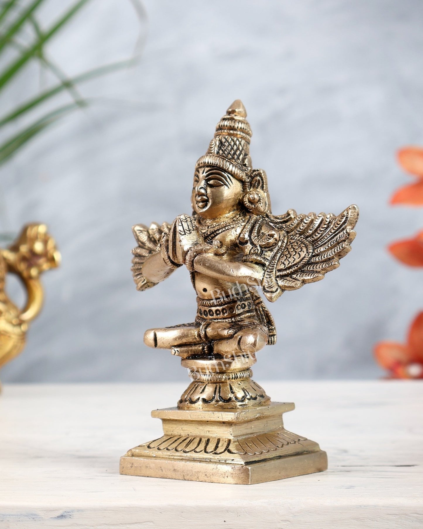 Brass Garuda Statue in Anjali Mudra | Sacred Vishnu Vahana Sculpture 5.5" - Budhshiv.com