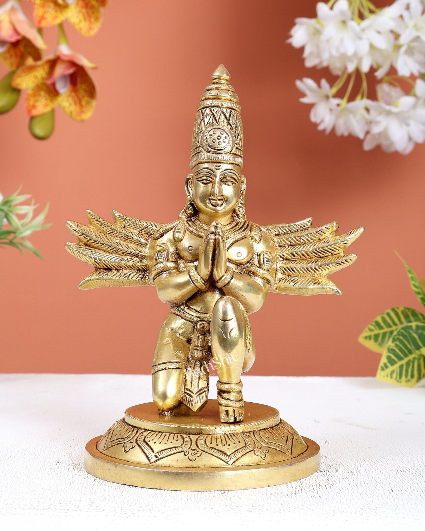 Brass Garuda Statue Sitting with Open Wings – Divine Vahana Sculpture (8 Inches) - Budhshiv.com