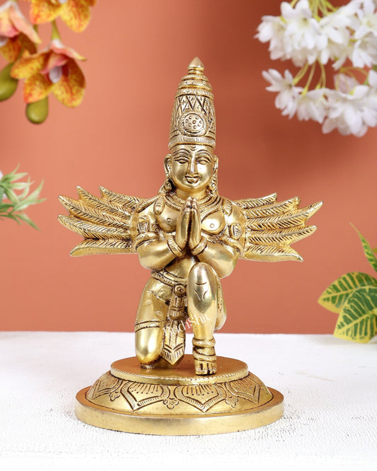 Brass Garuda Statue Sitting with Open Wings – Divine Vahana Sculpture (8 Inches) - Budhshiv.com