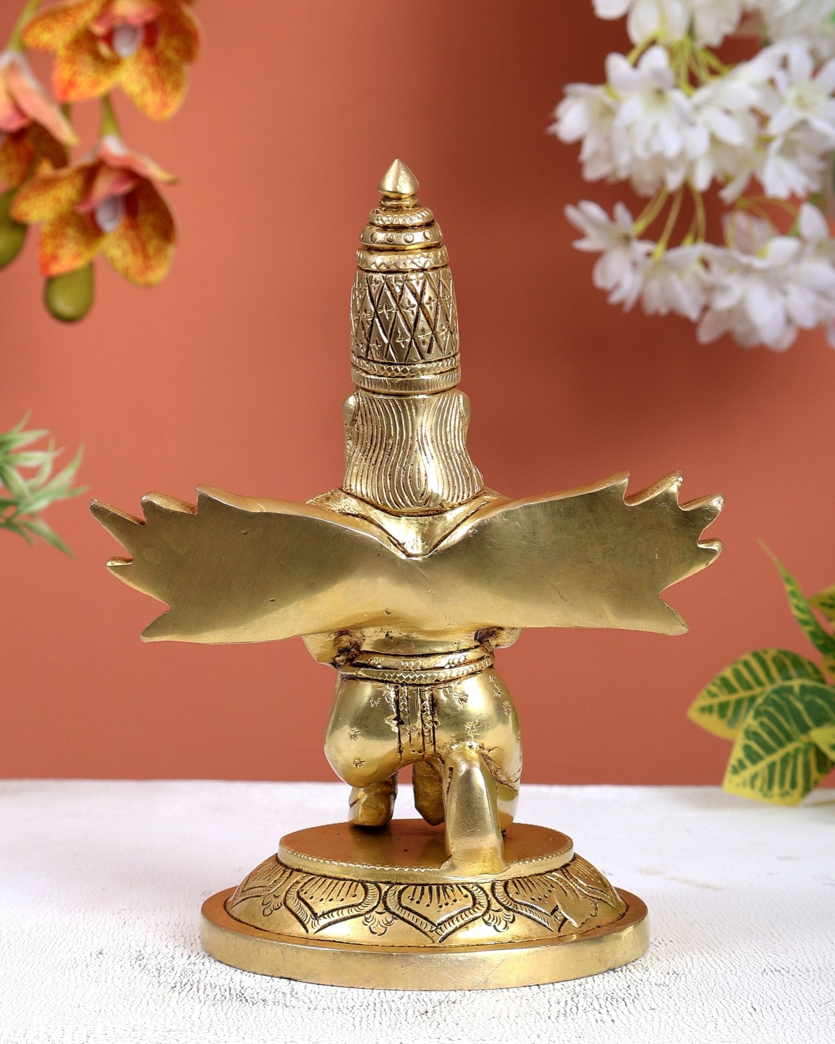 Brass Garuda Statue Sitting with Open Wings – Divine Vahana Sculpture (8 Inches) - Budhshiv.com