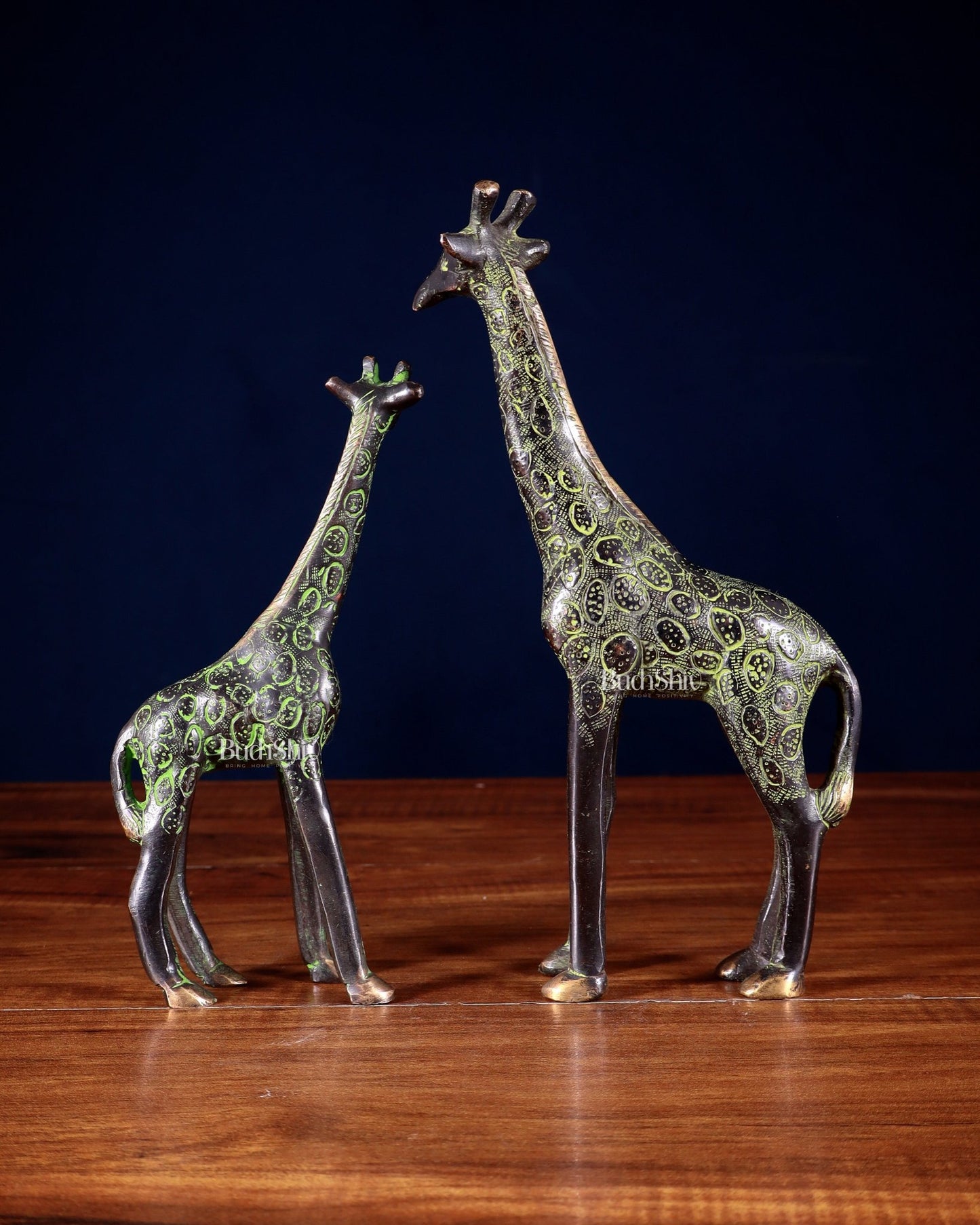 Brass Giraffe Decorative Pair – Handcrafted Animal Figurines 9" - Budhshiv.com