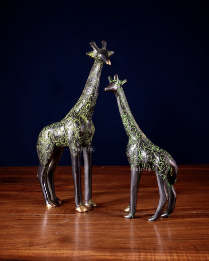 Brass Giraffe Decorative Pair – Handcrafted Animal Figurines 9" - Budhshiv.com