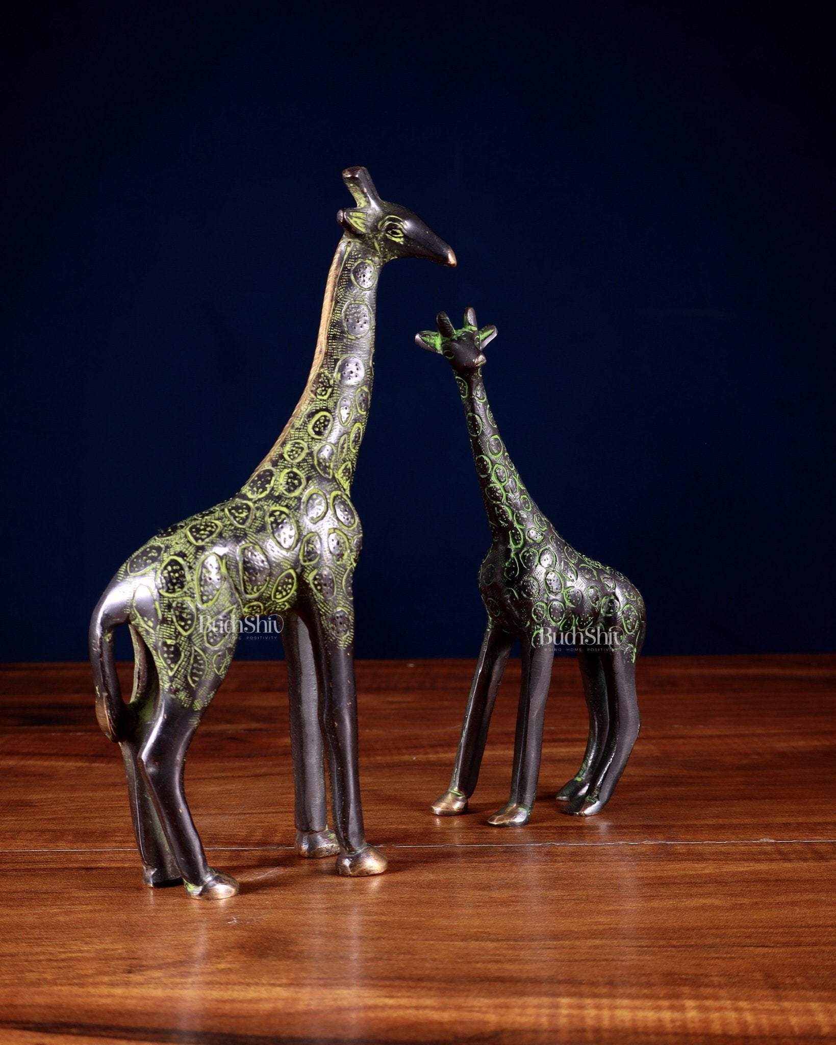 Brass Giraffe Decorative Pair – Handcrafted Animal Figurines 9" - Budhshiv.com