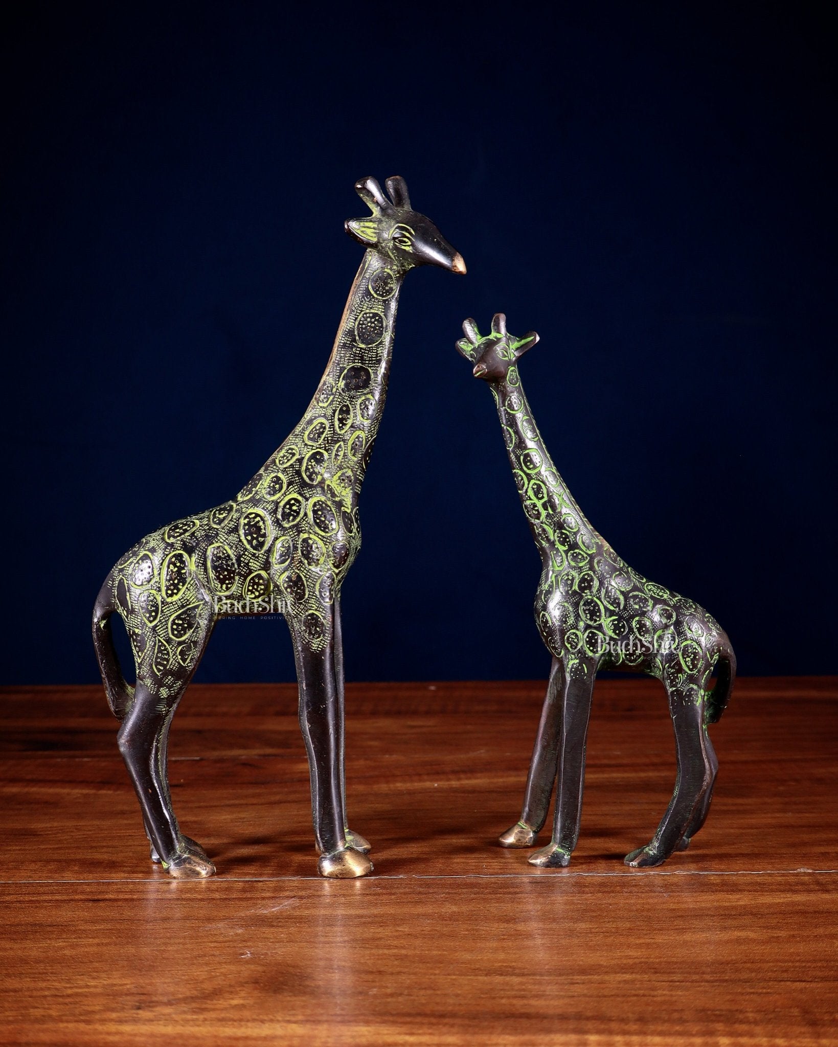 Brass Giraffe Decorative Pair – Handcrafted Animal Figurines 9" - Budhshiv.com