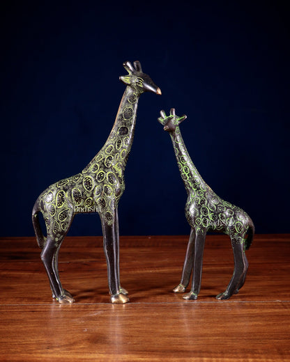 Brass Giraffe Decorative Pair – Handcrafted Animal Figurines 9" - Budhshiv.com