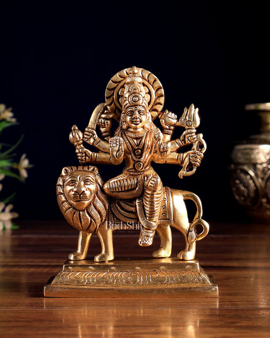 Brass Goddess Durga Idol – Miniature 4.75 inch - Budhshiv.com