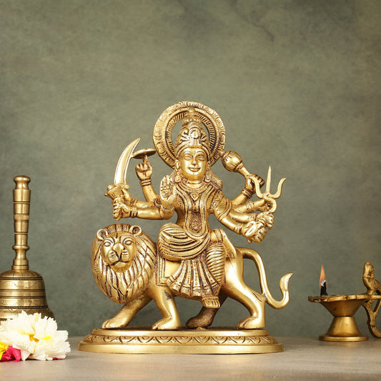 Brass Goddess Durga sherawali ma idol 9.5 inch - Budhshiv.com