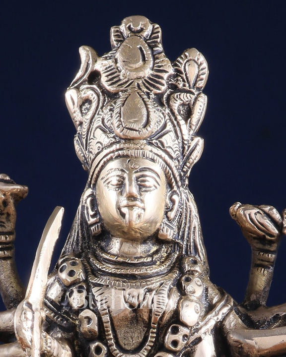 Brass Goddess Kali Statue with Four Arms – 9" x 6" x 3" | Powerful Divine Idol - Budhshiv.com