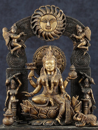 Brass Goddess Lakshmi Mata Statue – 20" Height, Antique Chola Style, Dual - Tone Finish - Budhshiv.com