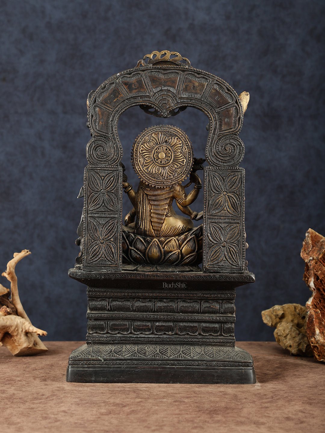 Brass Goddess Lakshmi Mata Statue – 20" Height, Antique Chola Style, Dual - Tone Finish - Budhshiv.com