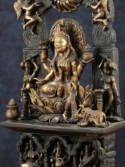 Brass Goddess Lakshmi Mata Statue – 20" Height, Antique Chola Style, Dual - Tone Finish - Budhshiv.com