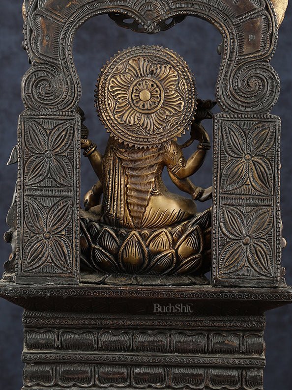 Brass Goddess Lakshmi Mata Statue – 20" Height, Antique Chola Style, Dual - Tone Finish - Budhshiv.com