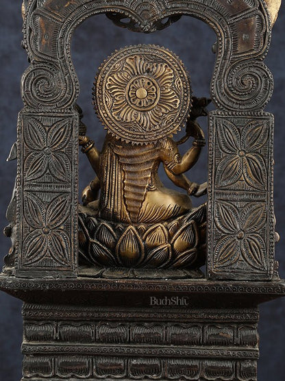Brass Goddess Lakshmi Mata Statue – 20" Height, Antique Chola Style, Dual - Tone Finish - Budhshiv.com