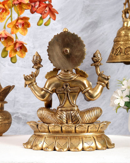 Brass Goddess Lakshmi on Lotus Statue – Highly Detailed Mahalakshmi Idol (12 Inches) - Budhshiv.com